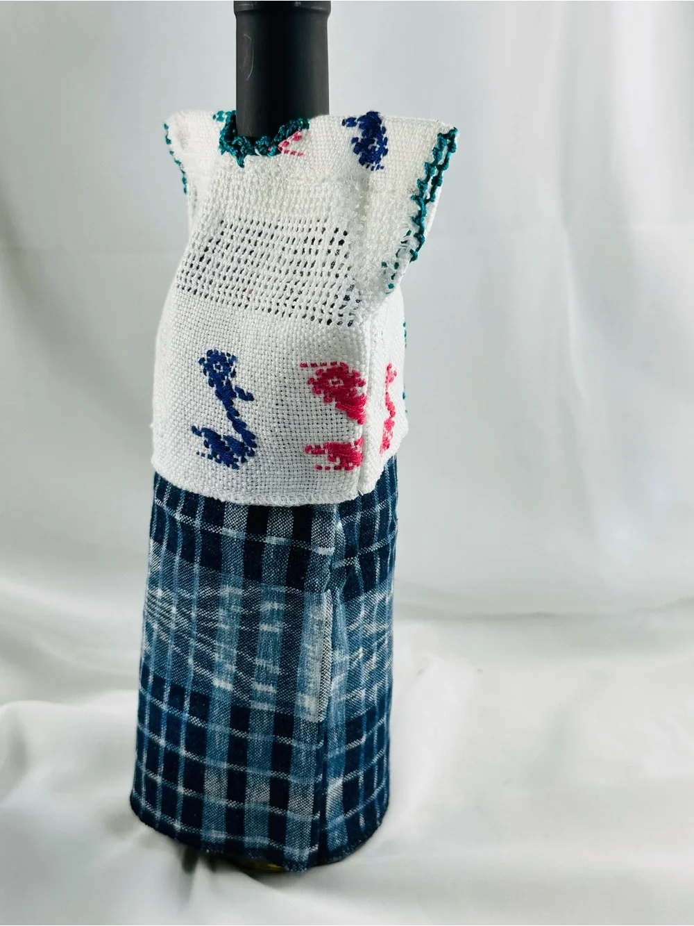 Handwoven Guatemalan Huipil & Corte Wine Bottle Cover